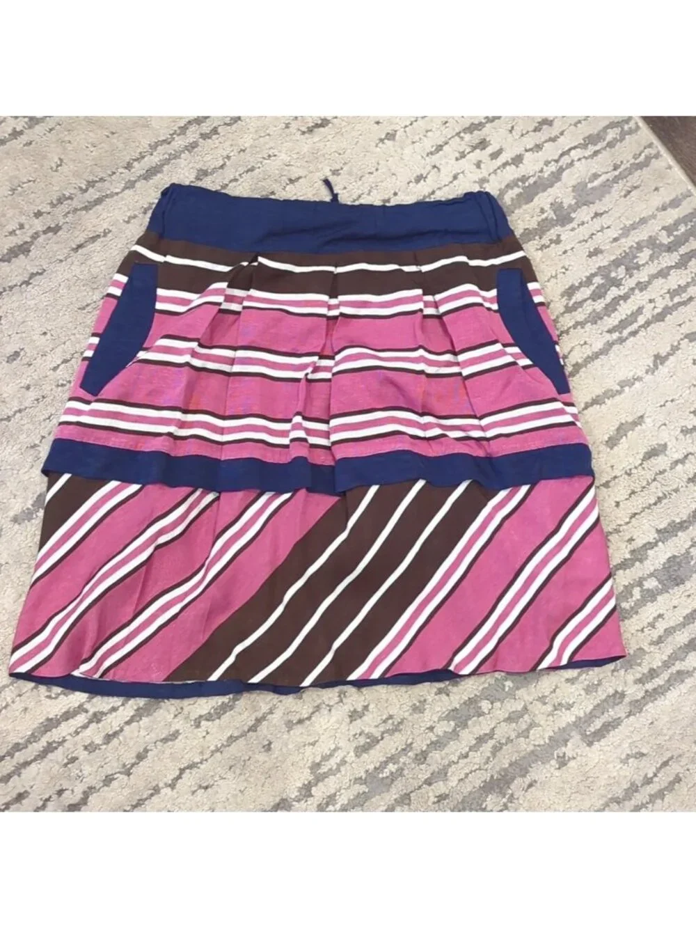 ANTHROPOLOGIE Maeve Ellery Striped Pleated Tiered Skirt with Pockets